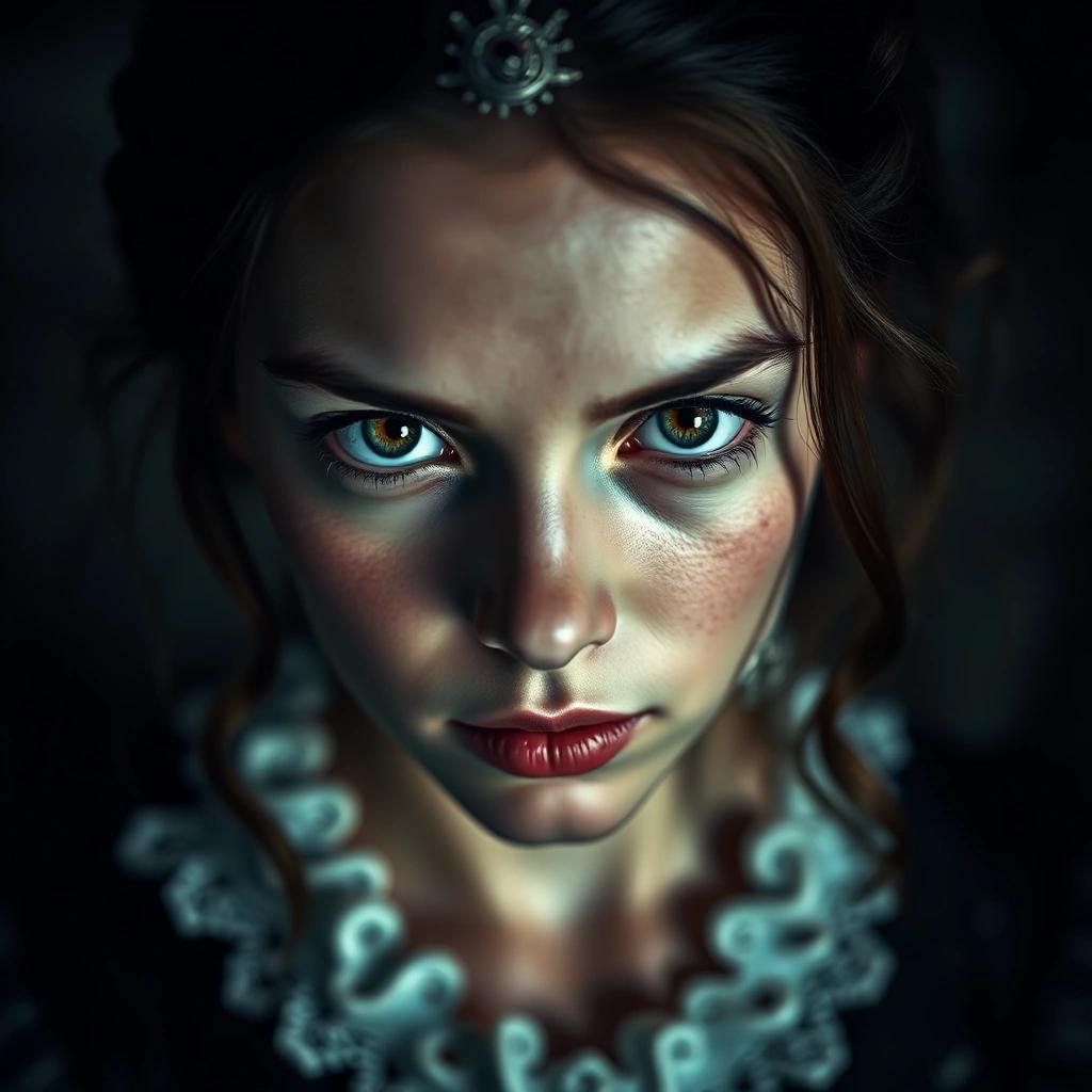 Image with seed 3219210458 generated via Stable Diffusion through @stablehorde@sigmoid.social. Prompt: Twice Upon A Time, dark fantasy, twisted fairytale, dungeonpunk, perfect face, expressive eyes, cinematic lighting, cinematic postprocessing