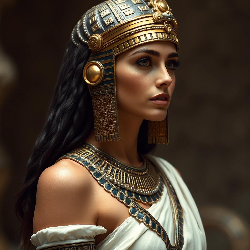 Image with seed 1294831975 generated via Stable Diffusion through @stablehorde@sigmoid.social. Prompt: Jessica alba as queen Cleopatra of anceint Egypt