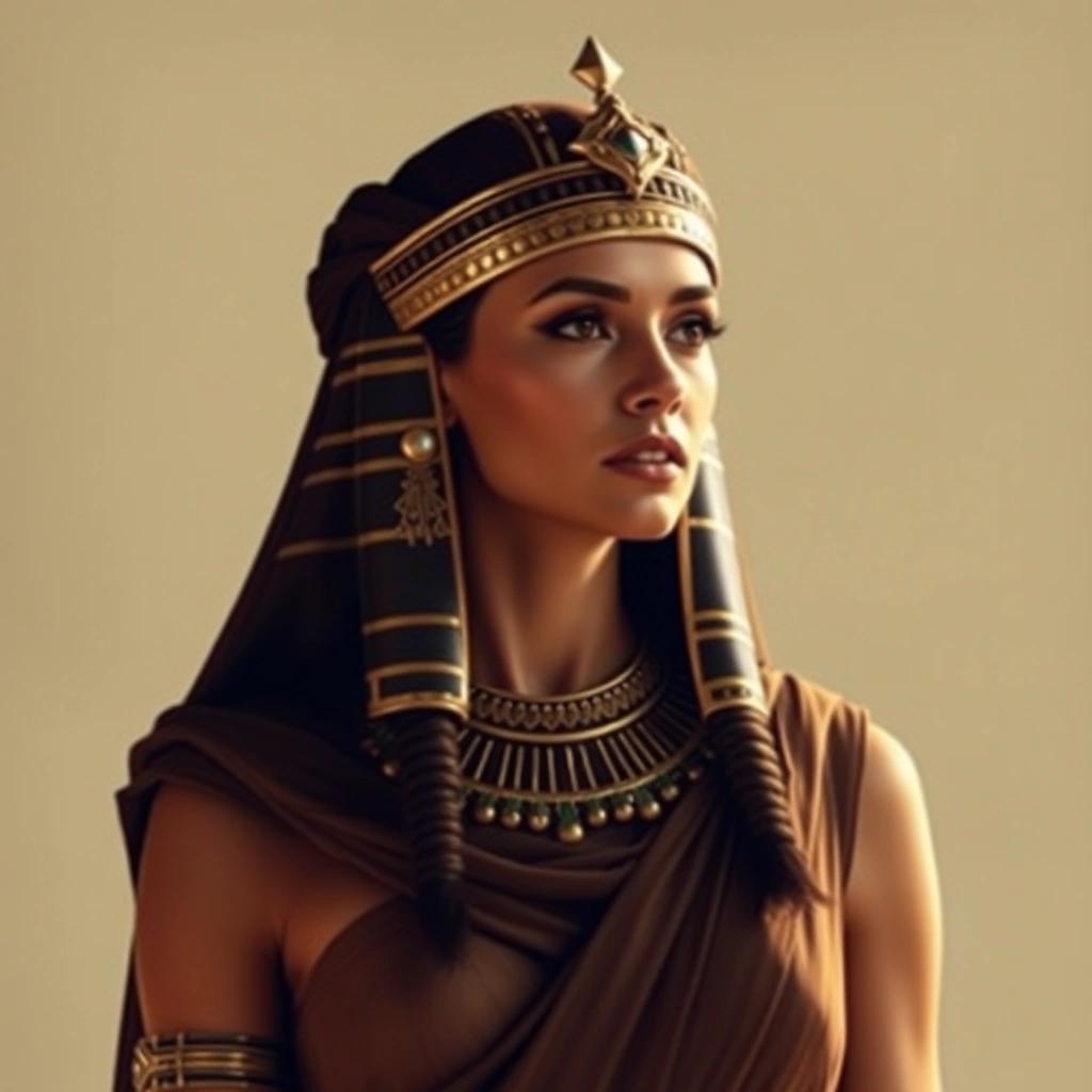 Image with seed 1294831975 generated via Stable Diffusion through @stablehorde@sigmoid.social. Prompt: Jessica alba as queen Cleopatra of anceint Egypt