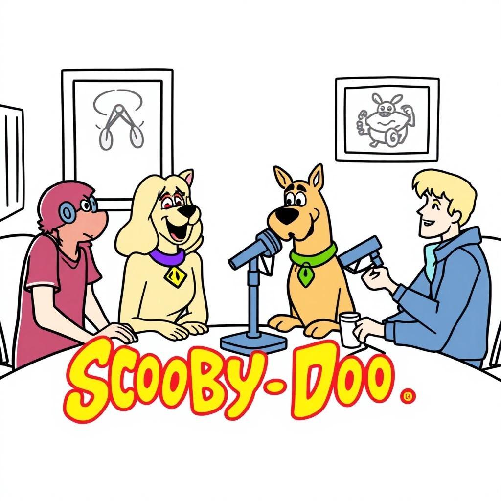 Image with seed 2591431014 generated via Stable Diffusion through @stablehorde@sigmoid.social. Prompt: The scooby doo gang doing a podcast.