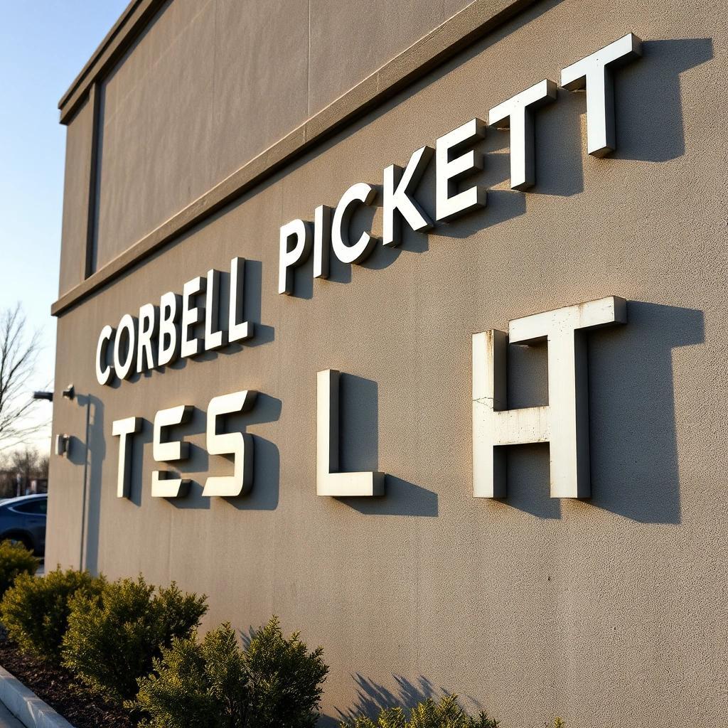 Image with seed 4278819825 generated via Stable Diffusion through @stablehorde@sigmoid.social. Prompt: It still said CORBELL PICKETT TESLA on the side of the building that had housed his dealership, but it said it in unpainted concrete, where the aluminum and carbon-fiber letters had come off.