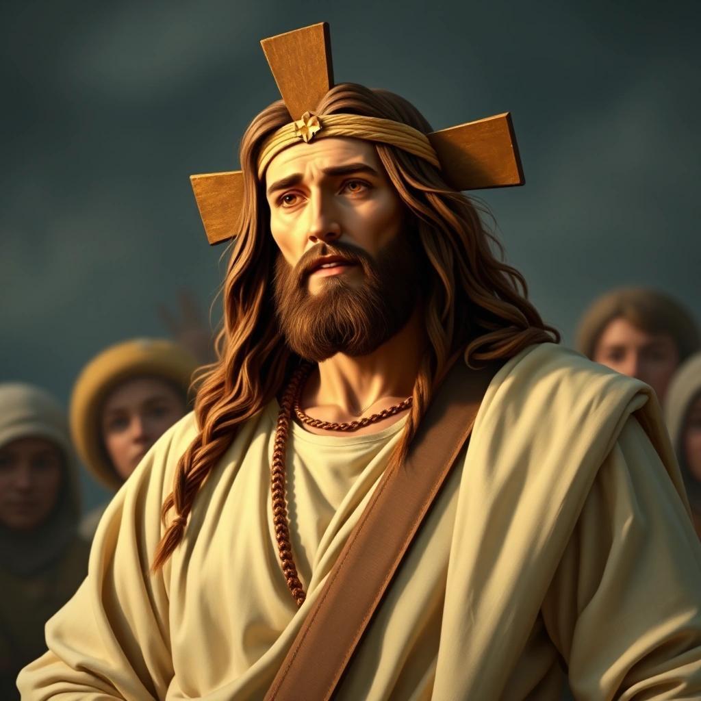 Image with seed 1135899084 generated via Stable Diffusion through @stablehorde@sigmoid.social. Prompt: Jesus Christ as a member of the Village People.