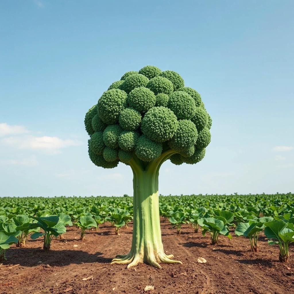 Image with seed 2370312090 generated via Stable Diffusion through @stablehorde@sigmoid.social. Prompt: a chicken-leg tree shaped like broccoli.