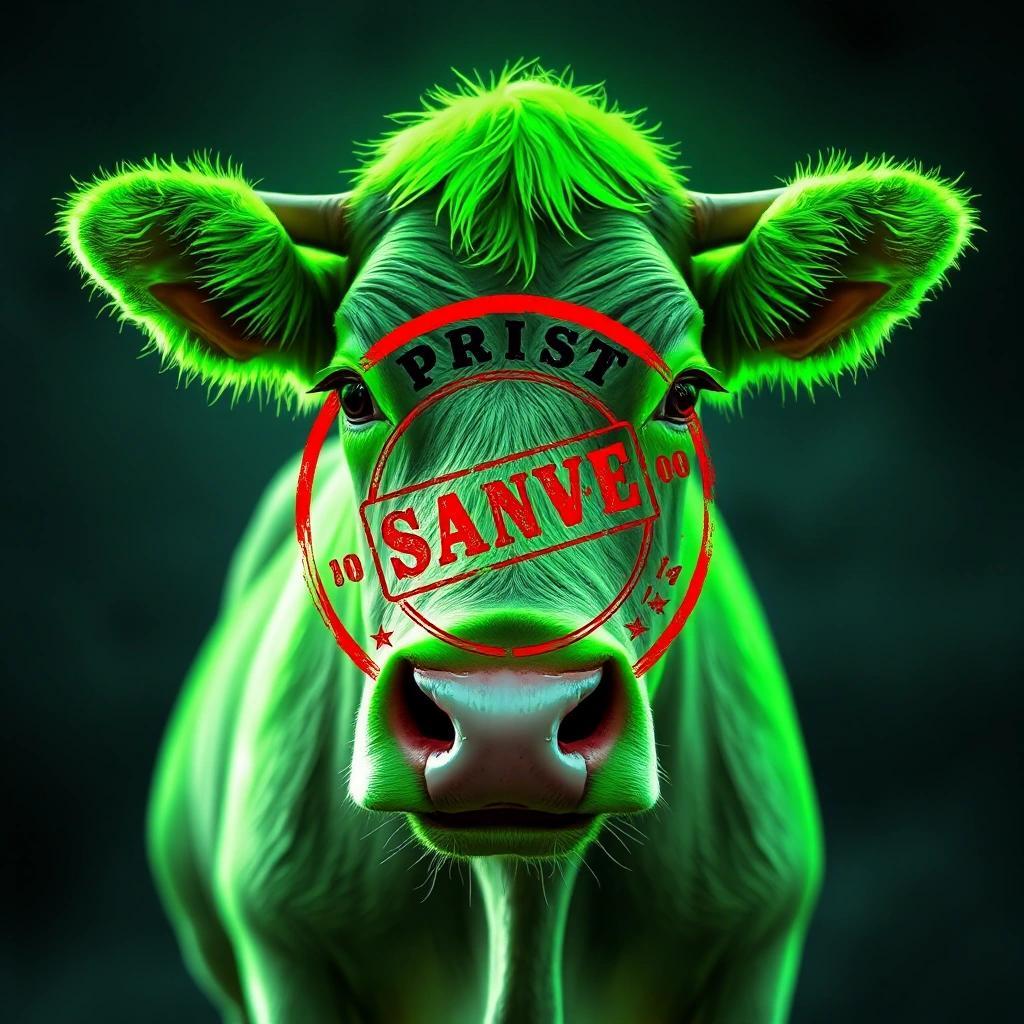Image with seed 3578333191 generated via Stable Diffusion through @stablehorde@sigmoid.social. Prompt: a cowpie glowing green with radioactive stamp on it