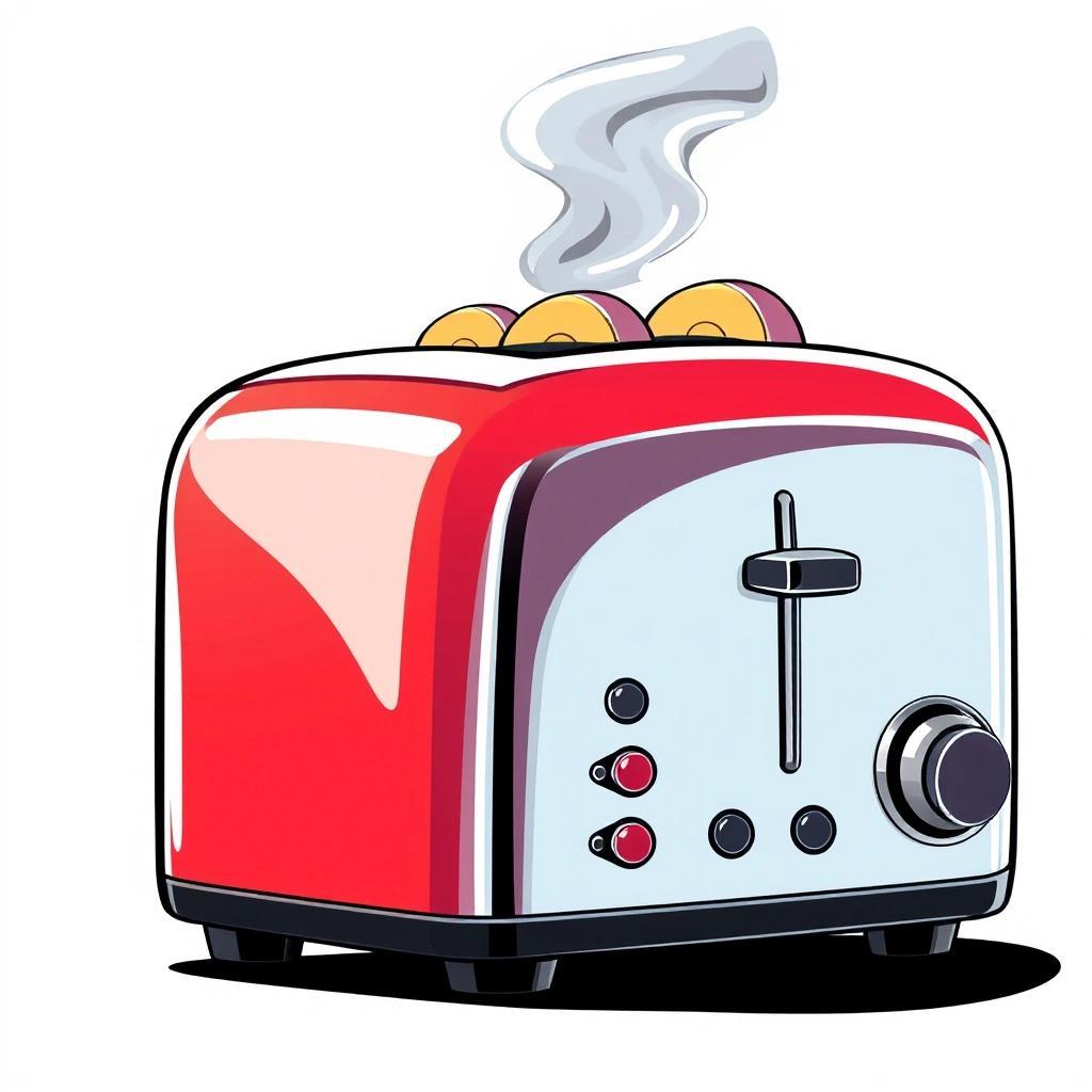 Image with seed 661869112 generated via Stable Diffusion through @stablehorde@sigmoid.social. Prompt: digital vector drawing of a chrome toaster, iso 3d, cartoonish