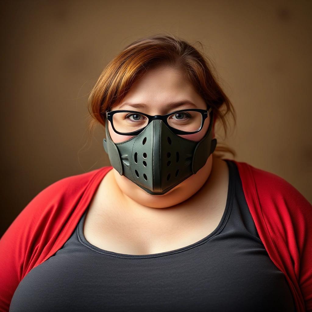 Image with seed 1261073565 generated via Stable Diffusion through @stablehorde@sigmoid.social. Prompt: a fatty woman wearing a muzzle.
