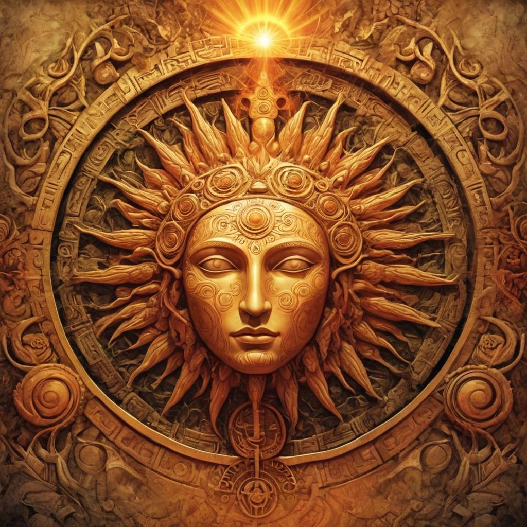 Image with seed 1474325366 generated via Stable Diffusion through @stablehorde@sigmoid.social. Prompt: Rebirth of the Sun God, pagan symbolism 