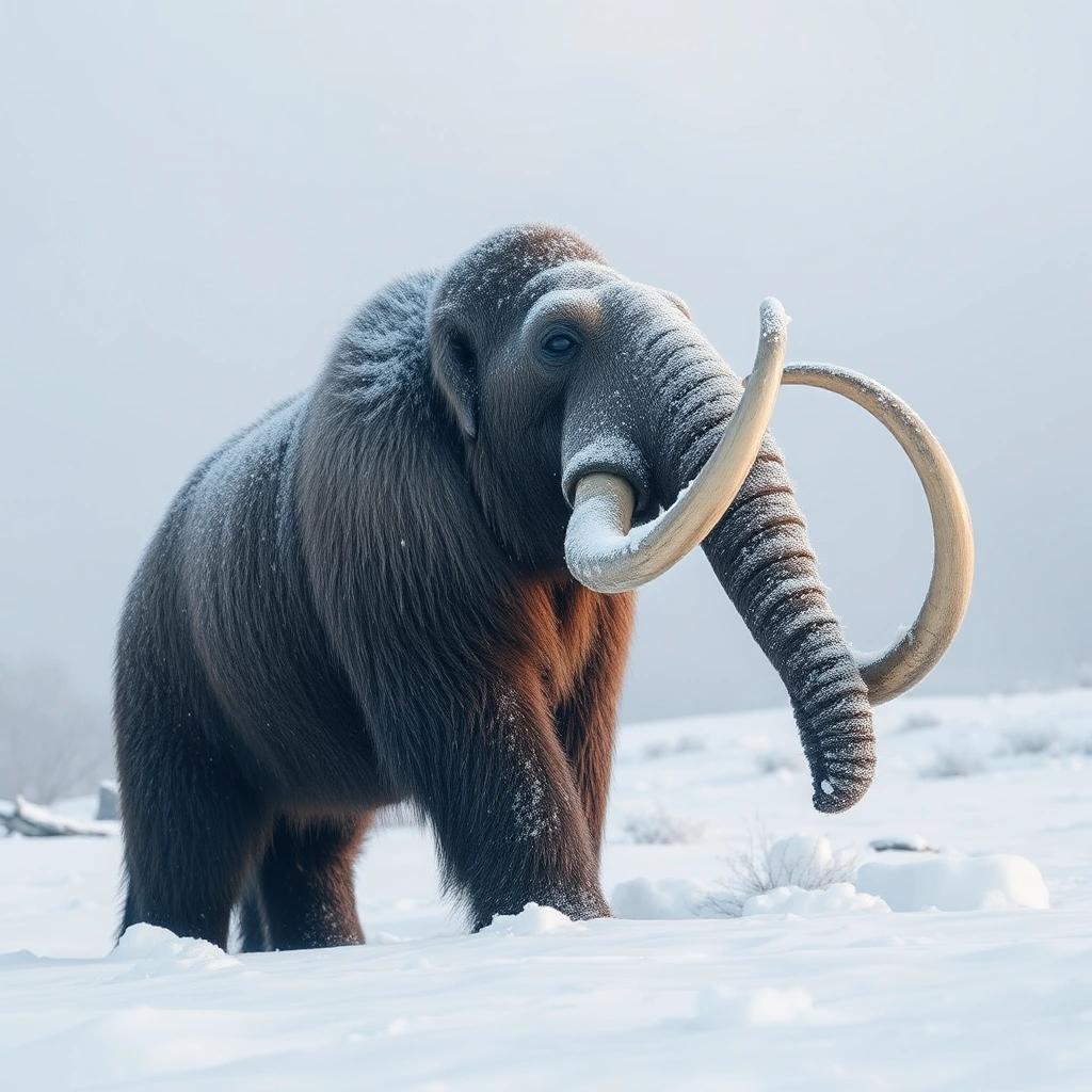 Image with seed 3214042145 generated via Stable Diffusion through @stablehorde@sigmoid.social. Prompt:  a mastodon in snow