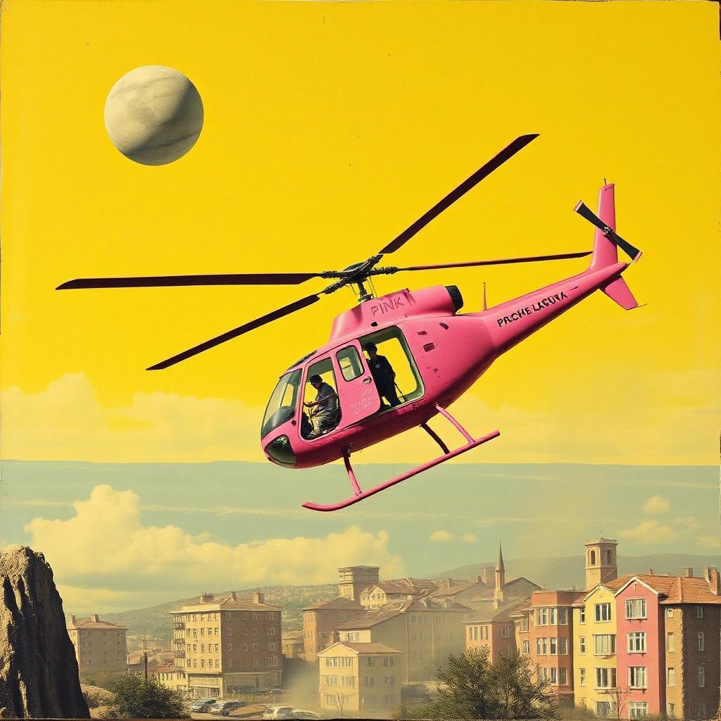 Image with seed 2581544920 generated via Stable Diffusion through @stablehorde@sigmoid.social. Prompt: think pink helicopter, surrealism, dada, mixed media, anti-art, degenerative art, kitsch, suddenly very gay, #elektrodada #fnord