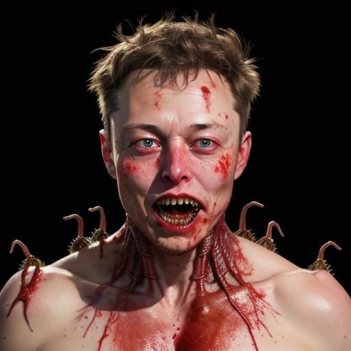 Image with seed 1807281932 generated via Stable Diffusion through @stablehorde@sigmoid.social. Prompt: elon musk being devoured alive by maggots. , body horror, mutation, blood, reelhorror, dripping, trash###, cropped, out of focus, monochrome, symbol, text, logo, window frame, mirror frame