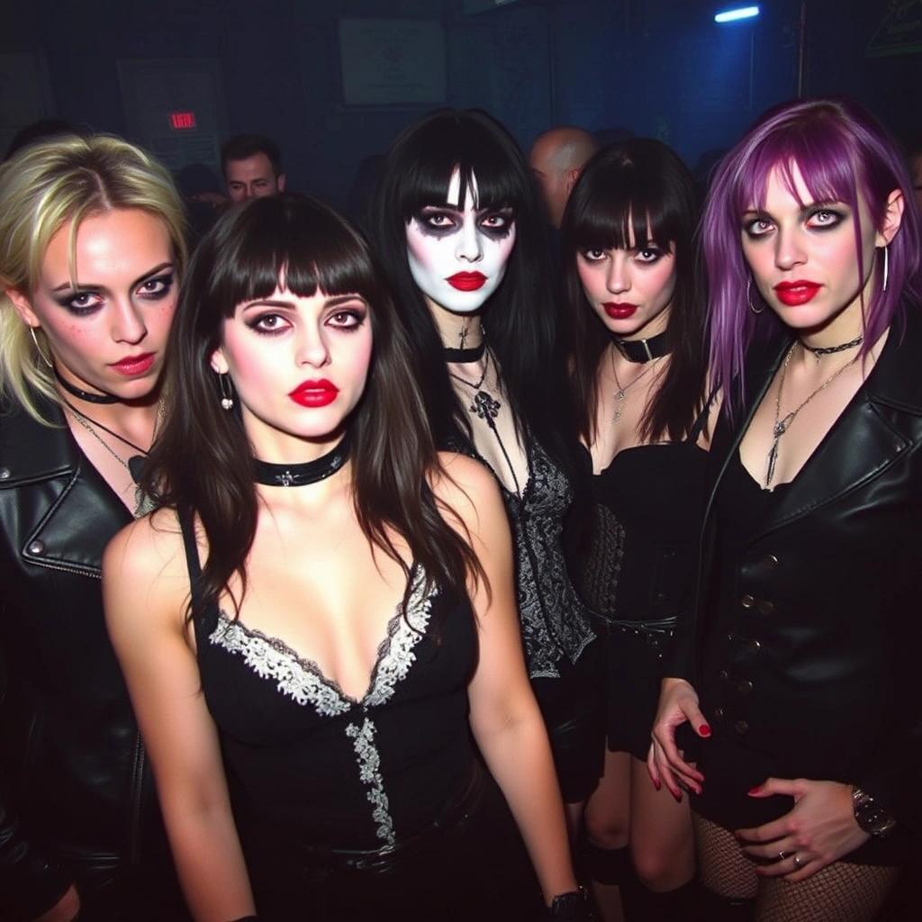Image with seed 13432924 generated via Stable Diffusion through @stablehorde@sigmoid.social. Prompt: Some wear leather, some wear lace Some wear makeup on their face Some are young, some are old Some too hot, some too cold goth, gothic, darkwave, postpunk, party, underground club, dance floor