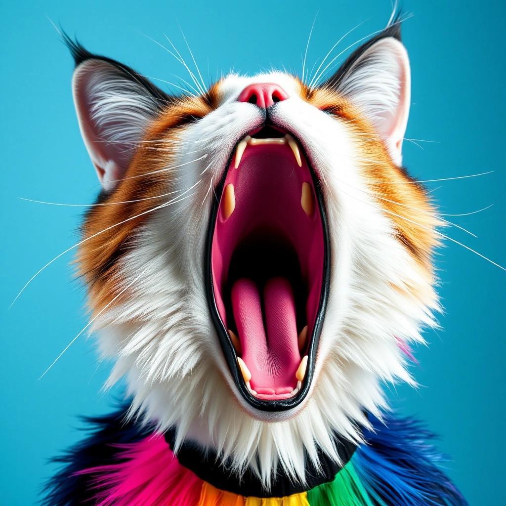 Image with seed 1381031281 generated via Stable Diffusion through @stablehorde@sigmoid.social. Prompt: The Scream where the screamer is a cat furry wearing trans pride colors