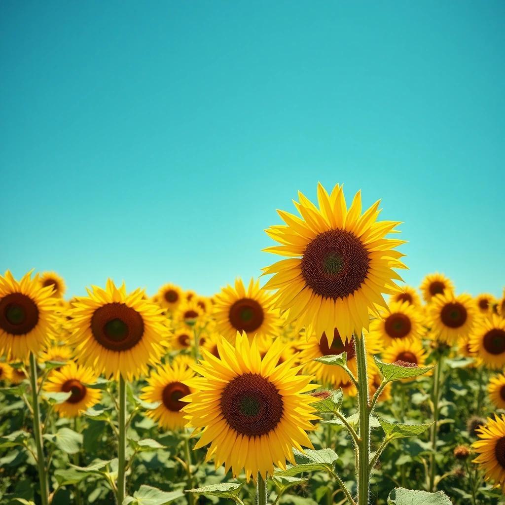 Image with seed 3723810553 generated via Stable Diffusion through @stablehorde@sigmoid.social. Prompt: a bright yellow sunflower field under a deep blue sky