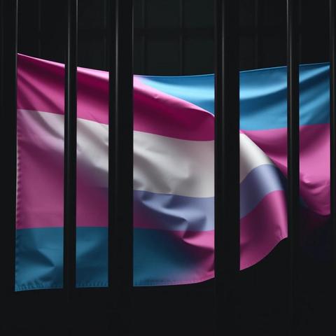 Image with seed 3630425542 generated via Stable Diffusion through @stablehorde@sigmoid.social. Prompt: a transgender flag behind prison bars
