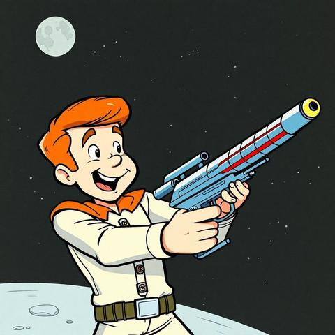 Image with seed 2737871480 generated via Stable Diffusion through @stablehorde@sigmoid.social. Prompt: 1960s cartoon, Ronnie Raygun, science fiction space gunslinger, looks like Ronald Reagan