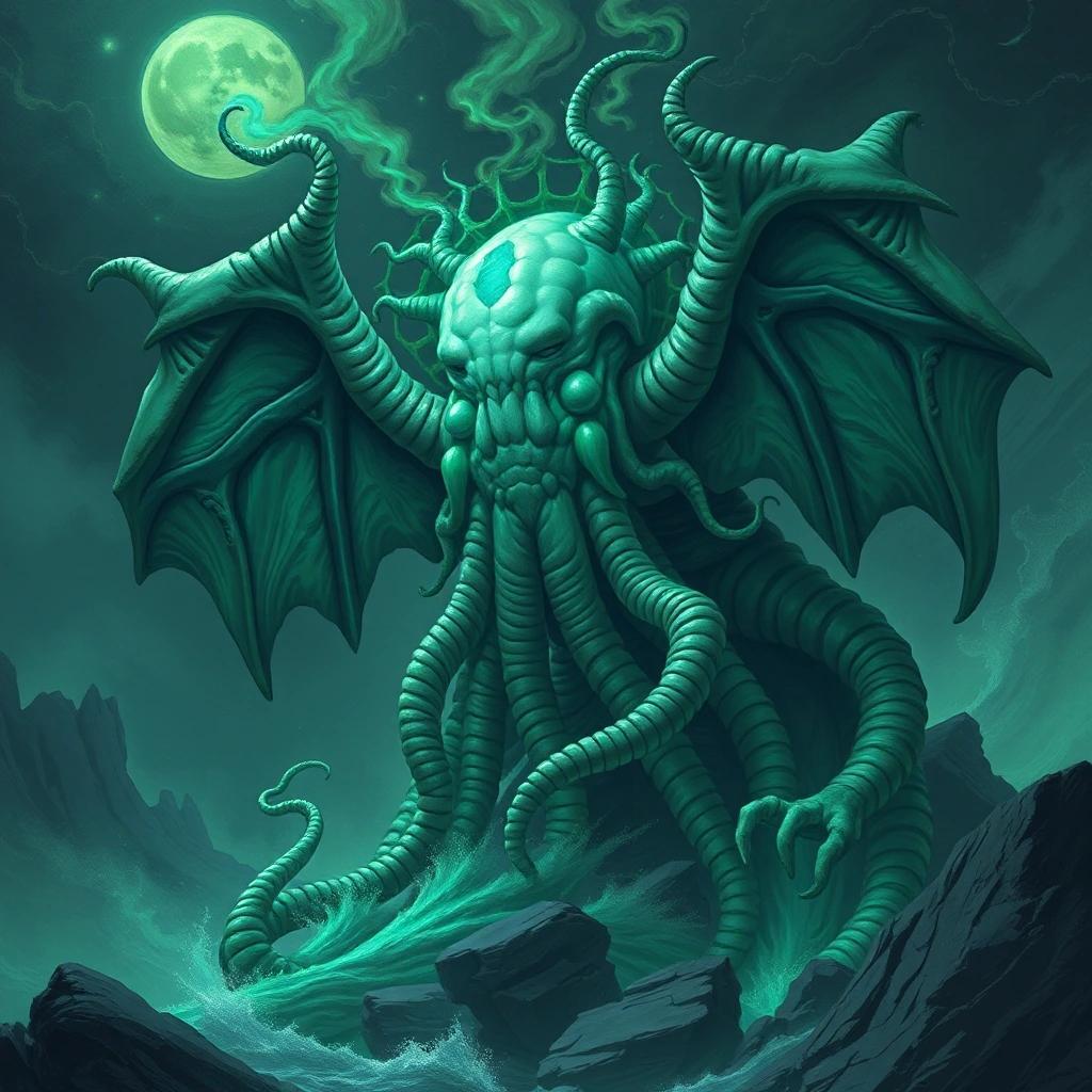 Image with seed 839373512 generated via Stable Diffusion through @stablehorde@sigmoid.social. Prompt: ph&#39;nglui mglw&#39;nafh Cthulhu R&#39;lyeh wgah&#39;nagl fhtagn