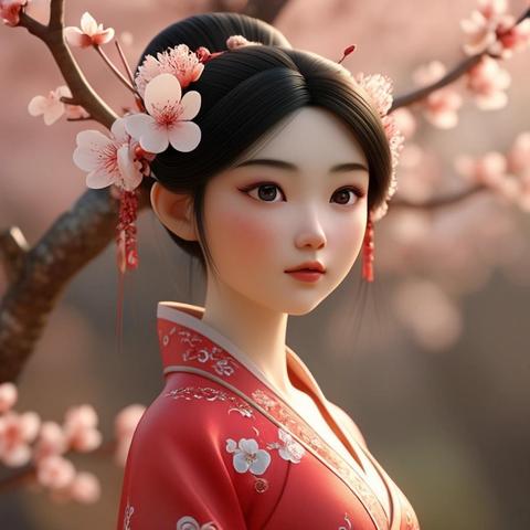 Image with seed 2559239663 generated via Stable Diffusion through @stablehorde@sigmoid.social. Prompt: 3d animated cartoon still of a beautiful Chinese plum blossom spring fairy 