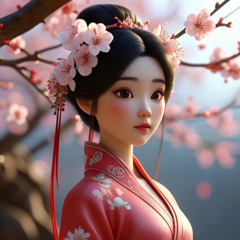 Image with seed 2559239663 generated via Stable Diffusion through @stablehorde@sigmoid.social. Prompt: 3d animated cartoon still of a beautiful Chinese plum blossom spring fairy 