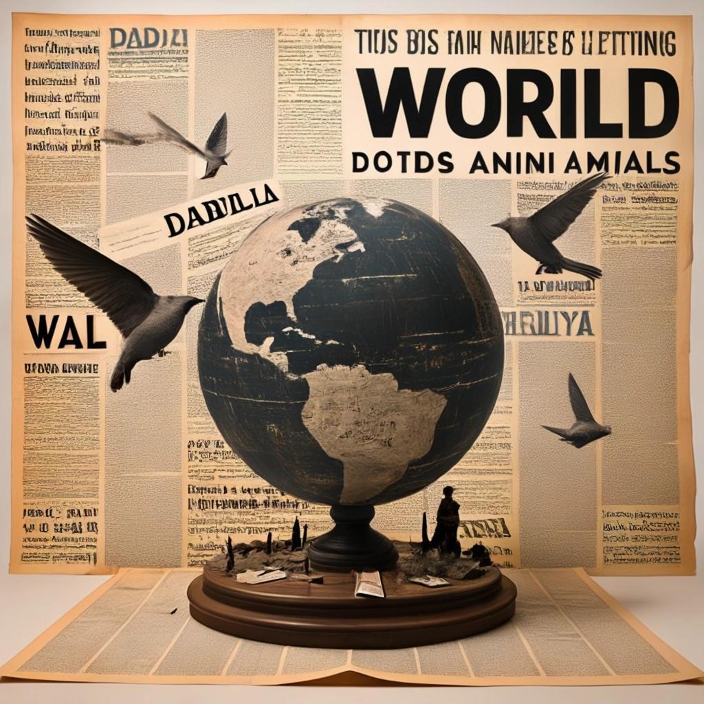 Image with seed 4157625372 generated via Stable Diffusion through @stablehorde@sigmoid.social. Prompt: a Dada World. Build by animals out of real. Many writings and manifestos in the background. Old newspapers flying around. 