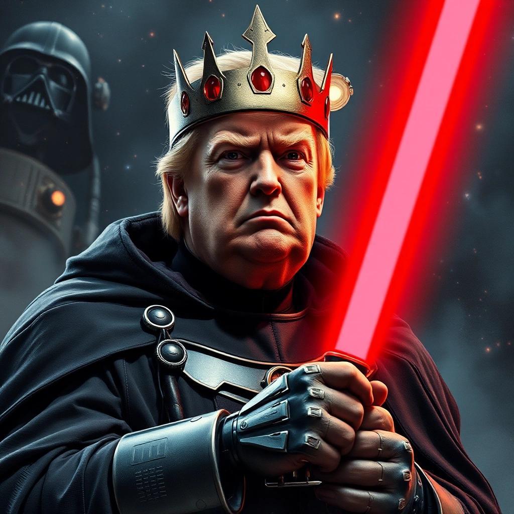 Image with seed 514903727 generated via Stable Diffusion through @stablehorde@sigmoid.social. Prompt: Donald Trump as evil Galactic Emperor, science fiction, space opera, robotic fantasy, star wars, palpatine