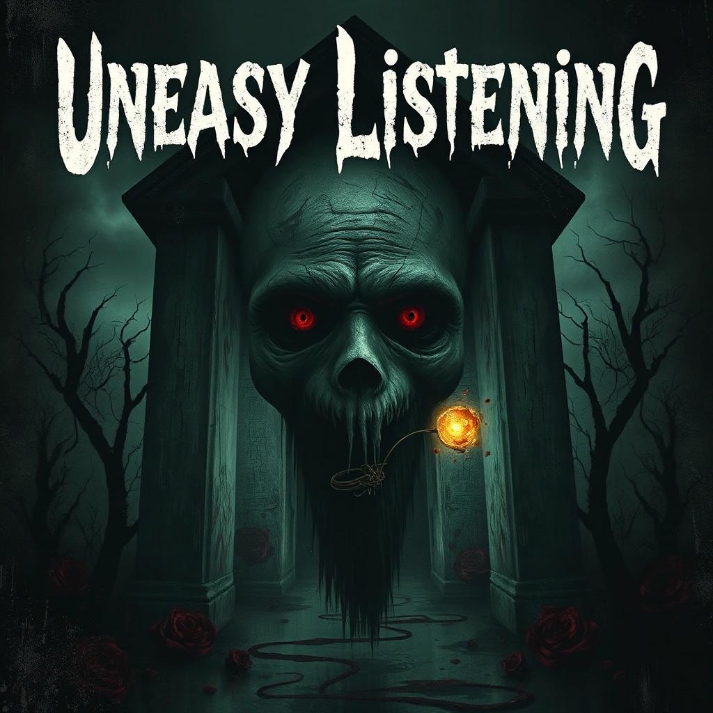 Image with seed 3329527184 generated via Stable Diffusion through @stablehorde@sigmoid.social. Prompt: an eerie and disturbing cover for an Album named &quot;Uneasy Listening&quot;