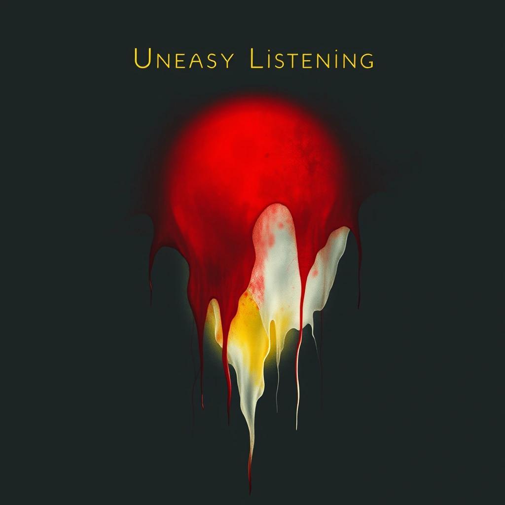 Image with seed 3871736597 generated via Stable Diffusion through @stablehorde@sigmoid.social. Prompt: an eerie and melancholic cover for an Album named &quot;Uneasy Listening&quot; with red, white and yellow as the dominant colors
