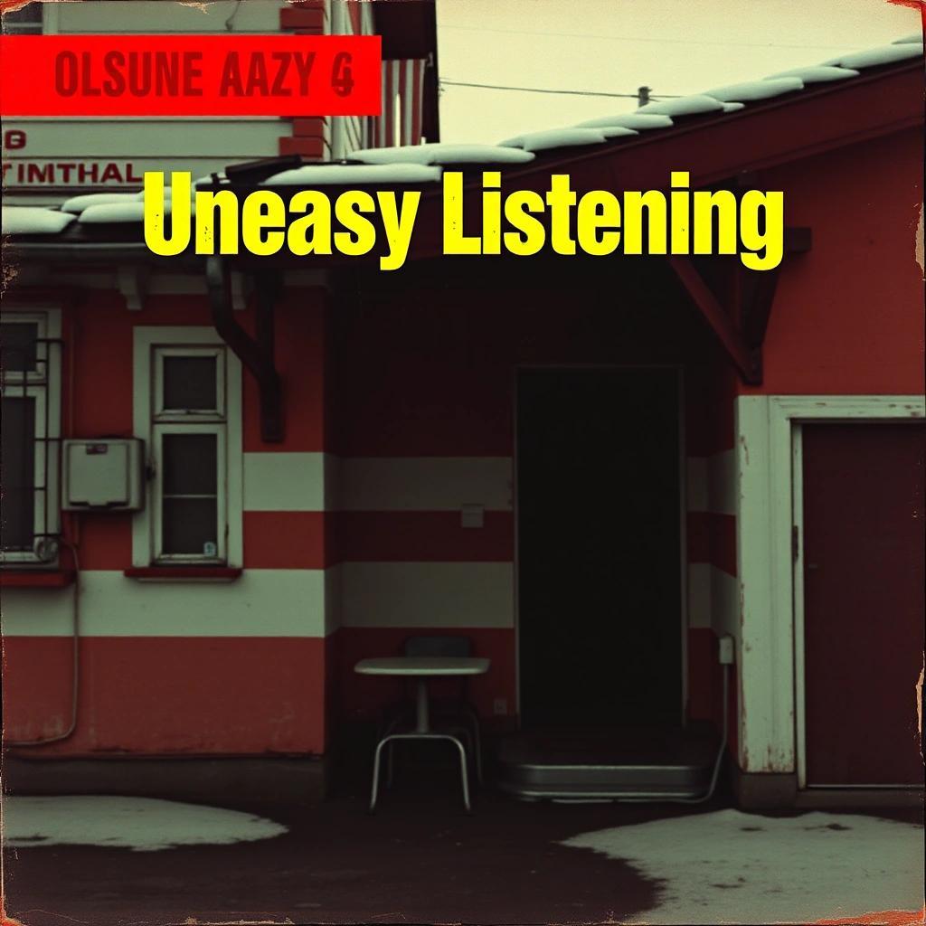 Image with seed 2827699696 generated via Stable Diffusion through @stablehorde@sigmoid.social. Prompt: an uncanny and nostalgic cover for an Album named "Uneasy Listening". Primary colors are red, white and yellow. Setting is eastern Europe.