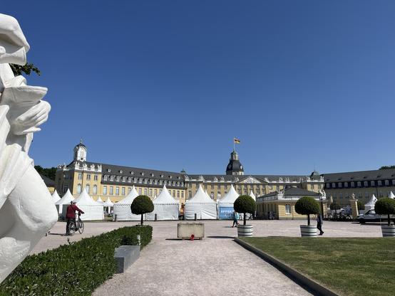 Panorama view of the Karlsruhe City Palace with the festival booths 