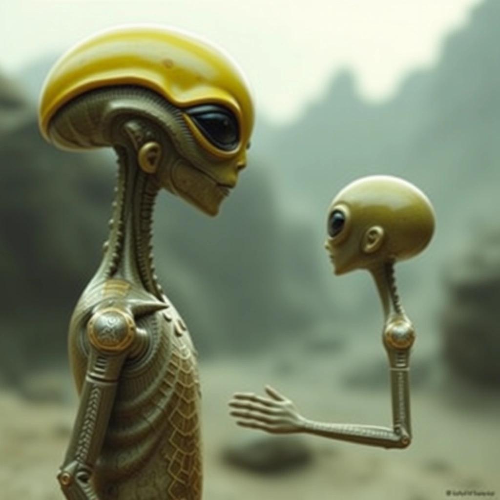 Image with seed 1000167894 generated via Stable Diffusion through @stablehorde@sigmoid.social. Prompt: Friedrich Merz greets the Alien Ambassador, science fiction
