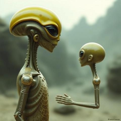 Image with seed 1000167894 generated via Stable Diffusion through @stablehorde@sigmoid.social. Prompt: Friedrich Merz greets the Alien Ambassador, science fiction