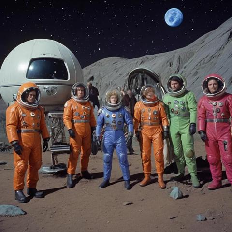 Image with seed 227714619 generated via Stable Diffusion through @stablehorde@sigmoid.social. Prompt: a still image of the space opera television drama "The Rise and Fall of Sanctuary Moon", science fiction, tv series, camp, cheesy, colourful 