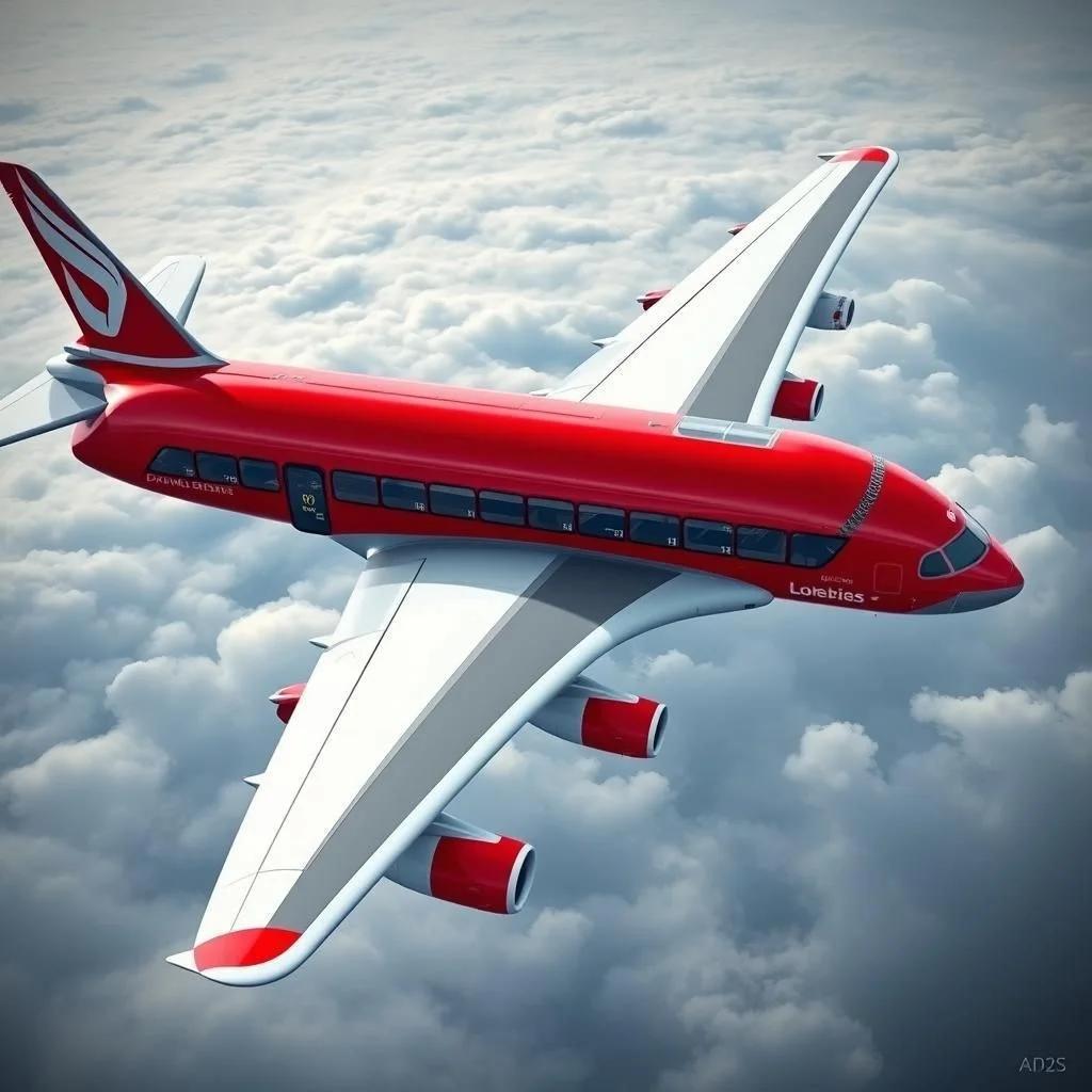 Image with seed 810127821 generated via Stable Diffusion through @stablehorde@sigmoid.social. Prompt: an airbus a380 plane that&#39;s been modified to look like a london double decker red bus.