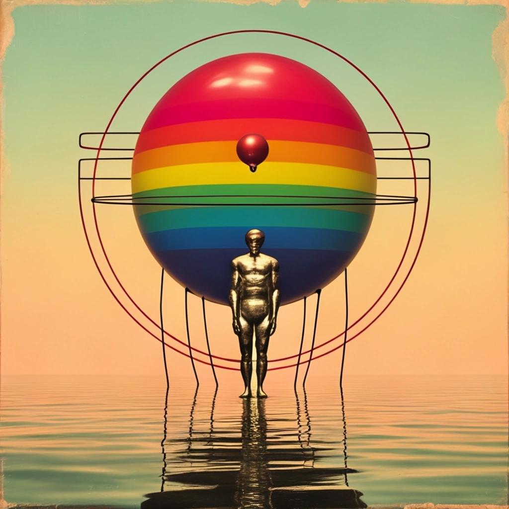 Image with seed 1347049726 generated via Stable Diffusion through @stablehorde@sigmoid.social. Prompt: Globohomo FTW, suddenly very gay, surrealism, dada, corporate memphis, silly, conspiracy, lgbtq, whimsical, #elektrodada 