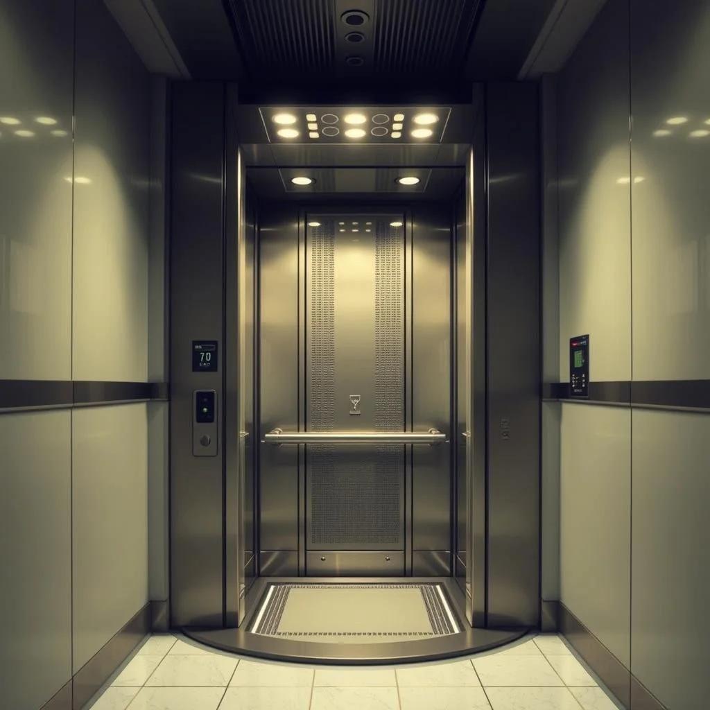 Image with seed 75723 generated via Stable Diffusion through @stablehorde@sigmoid.social. Prompt: Modern elevators are strange and complex entities. The ancient electric winch and “maximum-capacity-eight-persons&quot; jobs bear as much relation to a Sirius Cybernetics Corporation Happy Vertical People Transporter as a packet of mixed nuts does to the entire west wing of the Sirian State Mental Hospital.
