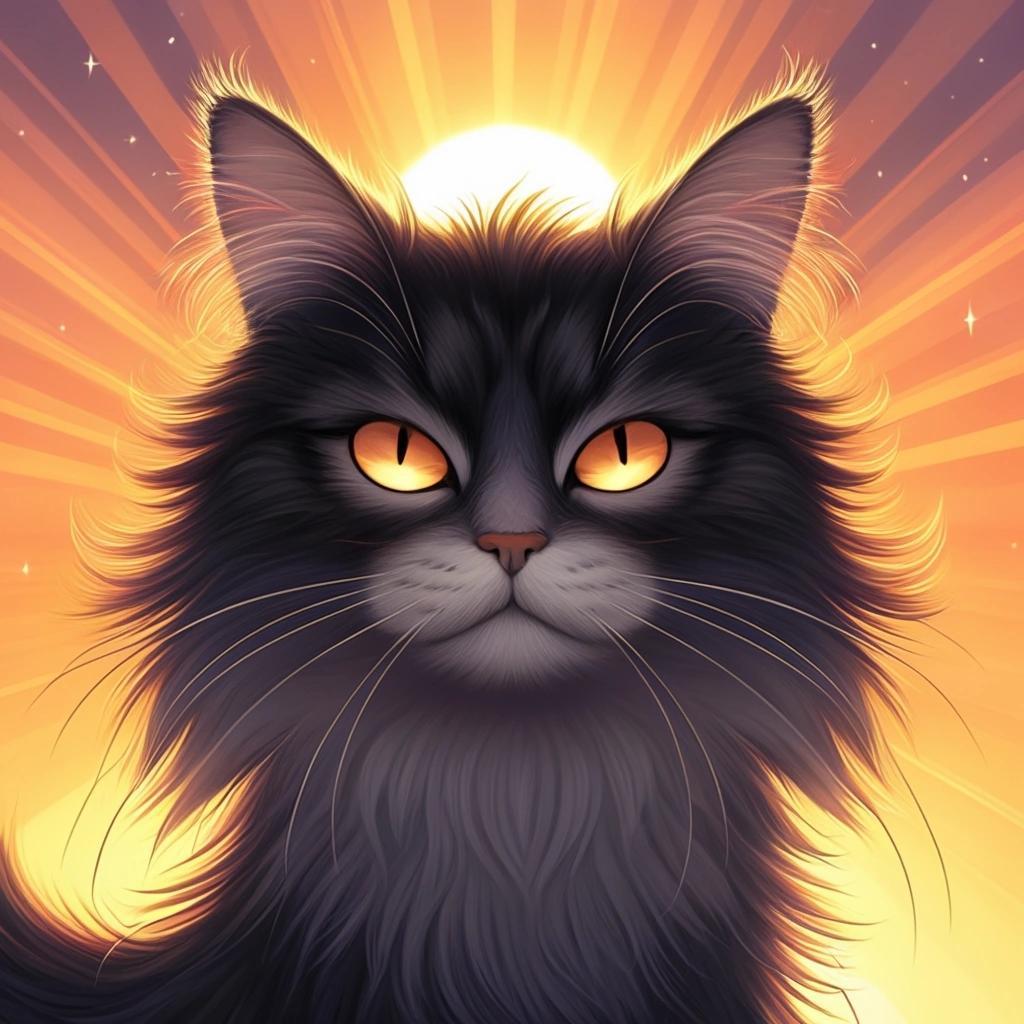 Image with seed 1169752820 generated via Stable Diffusion through @stablehorde@sigmoid.social. Prompt: crepuscular cartoon, fabulous furry feline 