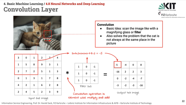 Slide from the ISE 2025 lecture on Neural Networks and Deep Learning.
Imagine you want to detect cats in images. Of course you have to consider that not every cat looks alike. Moreover, its position in the picture, the distance (size), the illumination/lighting, potential occlusion, etc. have to be considered. For this reason, originally well suited features had to be extracted from the images, which allowed to consider all these requirements. Nowadays, there is no need for this manual feature …