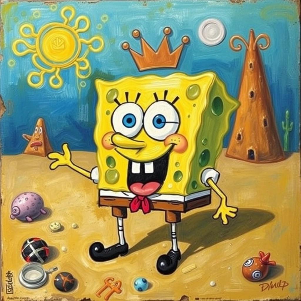 Image with seed 381570084 generated via Stable Diffusion through @stablehorde@sigmoid.social. Prompt: Spongebob Squarepants painted by Salvador Dali