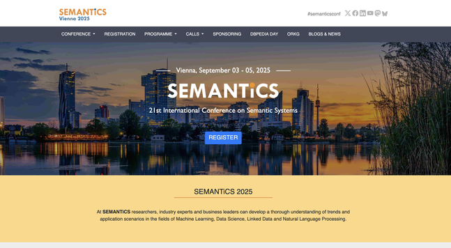 Semantics 2025 webpage, featuring the Vienna skyline at dusk.