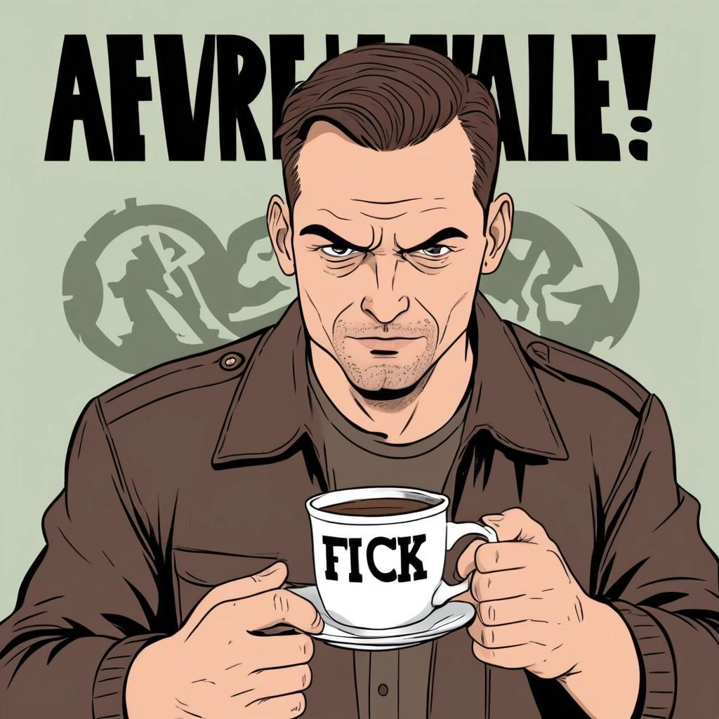 Image with seed 930449628 generated via Stable Diffusion through @stablehorde@sigmoid.social. Prompt: a person drinking coffee and holding a cup has exactly and readable this text “Fuck NAZIS” , wikihow cartoon illustration###3d, photo, text, 