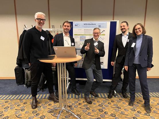Nfdi-Matwerk Team lined up: Harald Sack, Tilmann Hickel, Chris Eberl, Marius Politze and Ruth Schwaiger 
