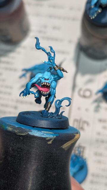 Painted miniature. Blue Horror from Warhammer Age of Sigmar. Work in progress.