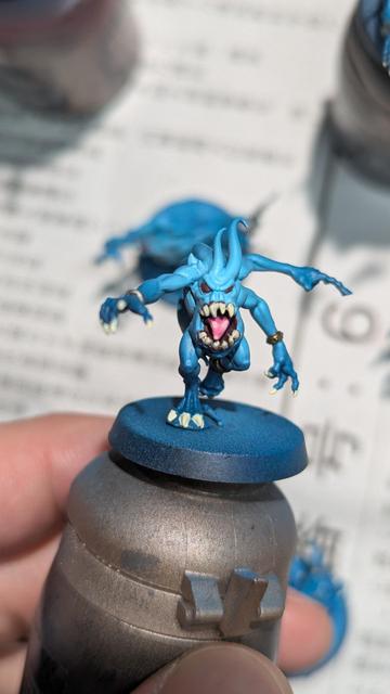 Painted miniature. Blue Horror from Warhammer Age of Sigmar. Work in progress.