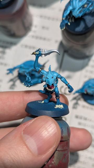 Painted miniature. Blue Horror from Warhammer Age of Sigmar. Work in progress.