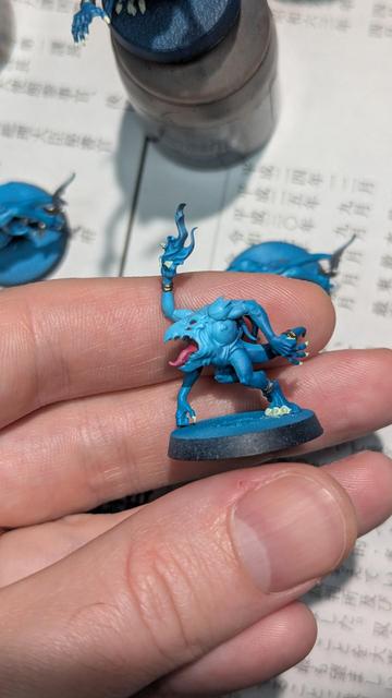 Painted miniature. Blue Horror from Warhammer Age of Sigmar. Work in progress.
