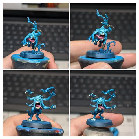 Painted miniatures. Blue Horrors from Warhammer Age of Sigmar. Work in progress.