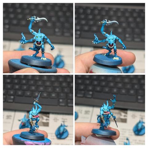 Painted miniatures. Blue Horrors from Warhammer Age of Sigmar. Work in progress.