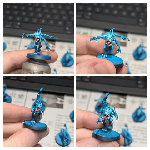 Painted miniatures. Blue Horrors from Warhammer Age of Sigmar. Work in progress.
