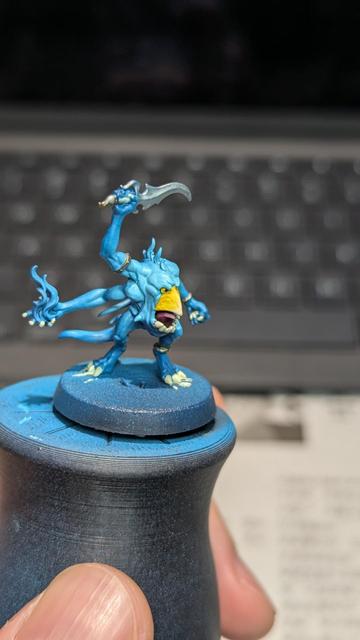 Painted miniature. Blue Horror from Warhammer Age of Sigmar. Work in progress.