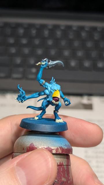 Painted miniature. Blue Horror from Warhammer Age of Sigmar. Work in progress.