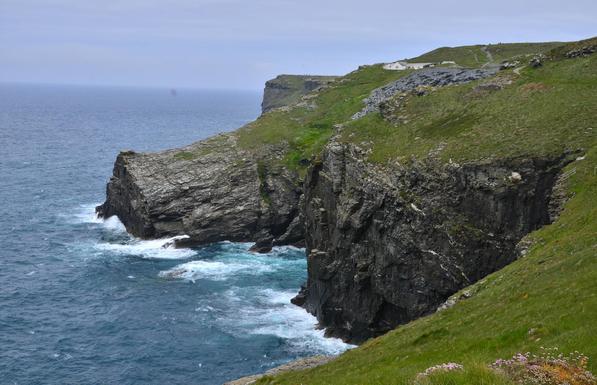 Jagged cliffs jutting out into the sea.